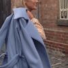 Sky Blue Wool Classic Coat With Tie - Image 2
